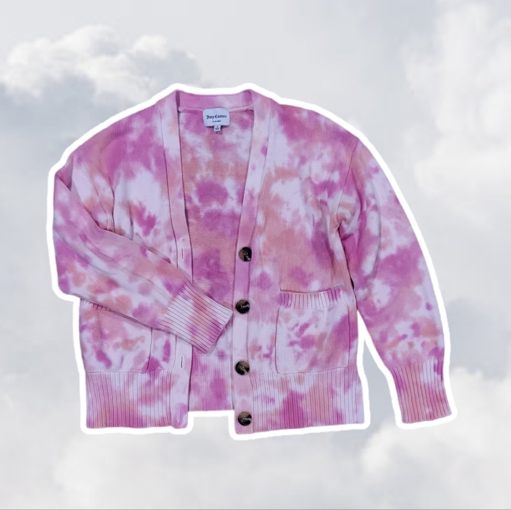 Juicy Couture Small Pink Tiedye Button Cardigan